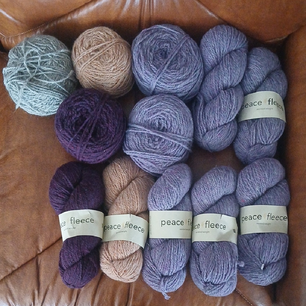 Peace Fleece Yarn Bundle in Purple and Tan/Peach